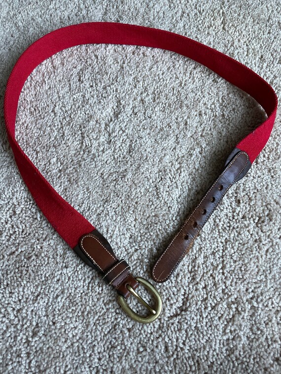 80s Striped Belt | Vintage orange leather waist belt with statement metallic buckle