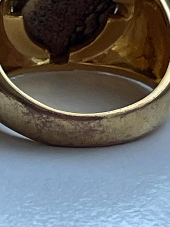 Gold Cabochon statement ring - brown stone - cost… - image 7