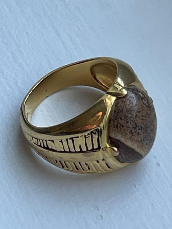 Gold Cabochon statement ring - brown stone - cost… - image 2