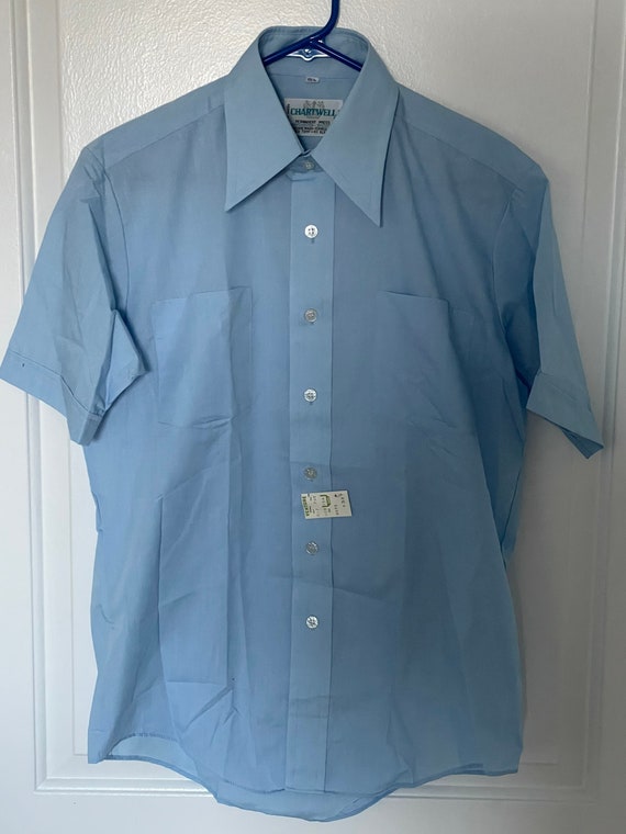 70s DEAD STOCK light blue shirt sleeve shirt by C… - image 1