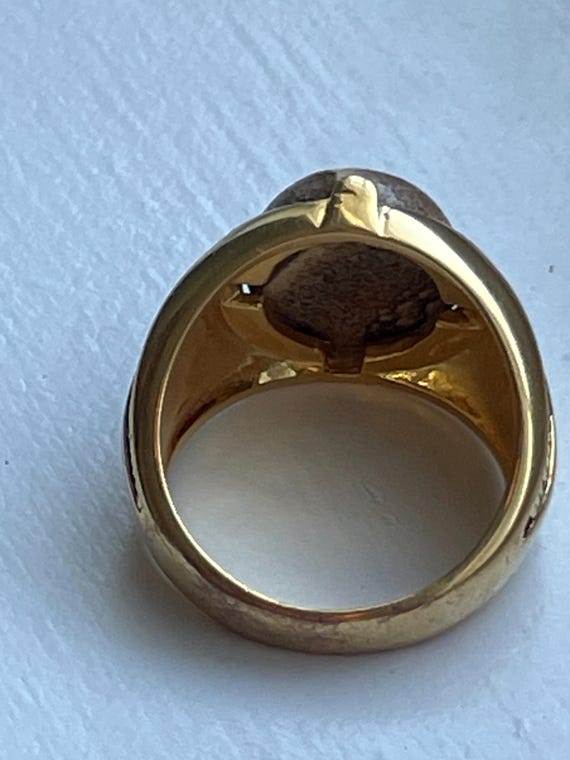 Gold Cabochon statement ring - brown stone - cost… - image 6