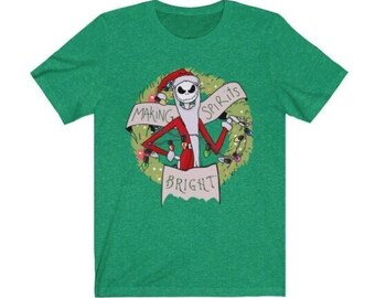 Santa Jack Unisex T-Shirt - Making Spirits Bright Christmas Shirt - Christmas Nightmare Unisex T - Holiday Gift Creepmas - Spooky Christmas