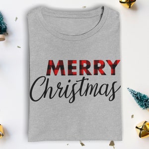 Camiseta Buffalo Xadrez Feliz Natal – Camisa sazonal de férias – Camiseta unissex Ótima para combinar com pijamas de Natal – Presente perfeito para feriados