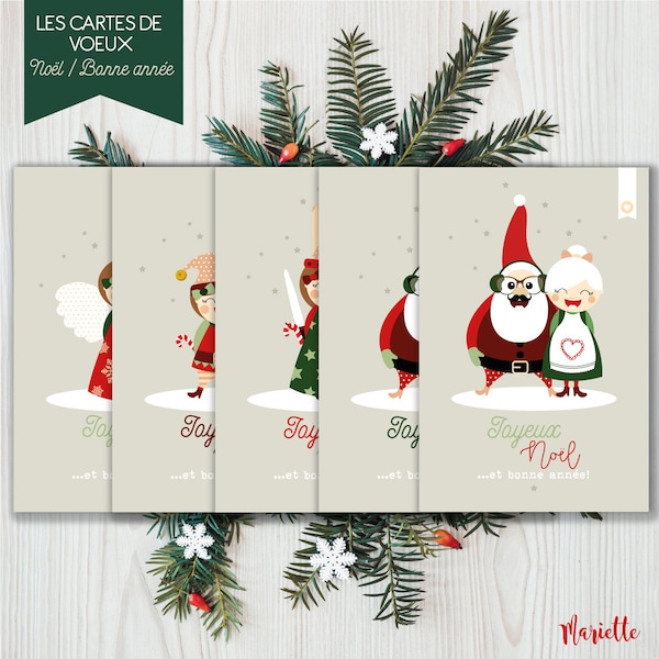 Lot de 5 cartes "Famille Noel"