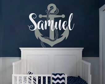 Personalized Nautical Decor, Nautical Name Wall Decal for Boys Nursery, Anchor Name Decal, Sailing Gift For Boys, Sea Decor Nursery