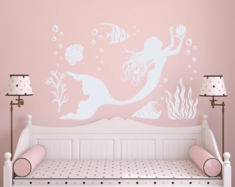 Mermaid Wall Decal: Sea Life Nursery Decor WW233