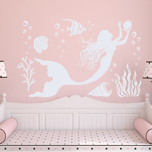 Mermaid Wall Decal for Girls Mermaid and Sea Creature Wall Etsy