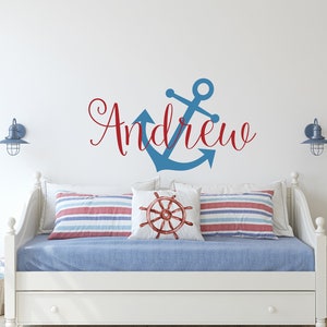 Personalized Anchor Name Decal Coastal Decor, Nautical Name Wall Decal, Personalized Boy Name Wall Decal Nursery, Underwater Decal Boys Room