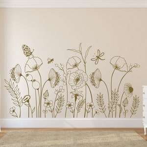 Handdrawn Flowers Wall Decal, Wildflowers Garden Wall Decor, Floral Decor for Kids Room, Day Care, Bedroom, Nursery, Bathroom, Party 408