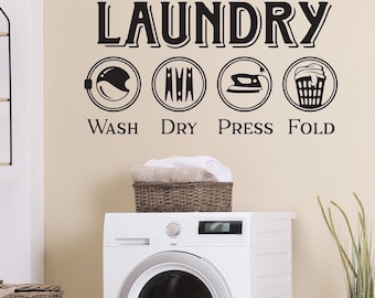 Laundry Room Wall Decal: Vintage Washroom Vinyl Art Decor WW340