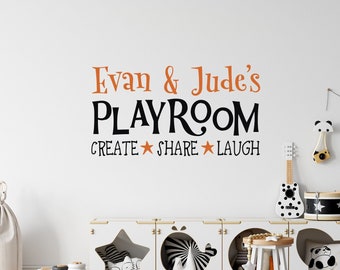 Vinilo decorativo personalizado para sala de juegos: Comparte, imagina, ríe, decoración infantil WW283