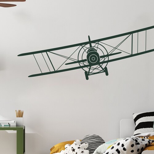 Airplane Nursery Wall Decal Biplane Removable Wall Decal Etsy