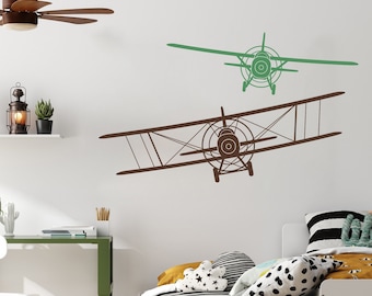 Biplane Monoplane Wall Decals: Set of 2 Airplane Nursery Decor WW77