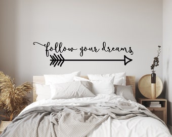 Vinilo decorativo de pared con flecha "Sigue tus sueños": Decoración bohemia para habitación infantil WW52