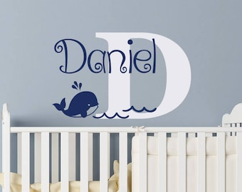 Whale Name Wall Decal Boy - Personalized Whale Nursery Decor - Personalized Baby Boy Gifts - Custom Name Boy Decal Nautical Nursery Decor