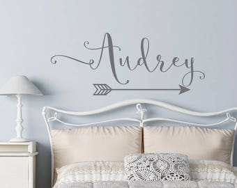 Nursery Wall Decal - Personalized Girls Name Wall Decal - Swirly Name Wall Decal with Arrow - Wall Decal Girls Room - Monogram Wall Decal