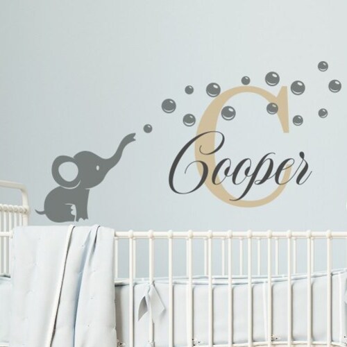 Elephant Boy Nursery Wall Decal With Name Elephant Name Wall Etsy
