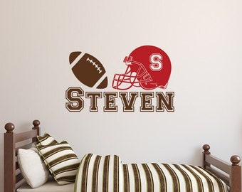 Sports Name Wall Decal American Football - Personalized Football Wall Decal Name with Helmet & Ball - Football Kids Teens Nursery Decor