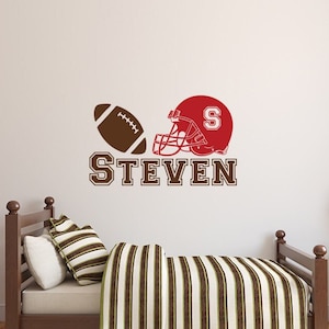 Sports Name Wall Decal American Football - Personalized Football Wall Decal Name with Helmet & Ball - Football Kids Teens Nursery Decor