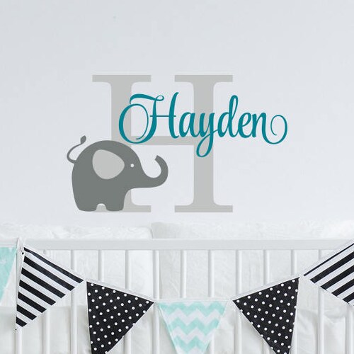 Elephant Boy Nursery Wall Decal Elephant Name Wall Decal Etsy