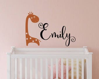 Personalized Giraffe Nursery Wall Decal: Safari Vinyl Stickers WW91