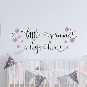 A Little Mermaid Sleeps Here Wall Decal Mermaid Wall Quote For Little Girl Bedroom Decor, Girls Nursery Wall Decals Little Mermaid Decor 105