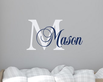 Boy Personalized Name Wall Decal - Initial Wall Decal - Monogram Wall Decal - Nursery Boy Decal - Personalized Monogram Kids Wall Decal