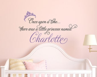 Once Upon A Time Princess Wall Decal- Princess Crown Decal- Girl Name Wall Decal Princess Room Decor- Personalized Girls Bedroom Wall Decal