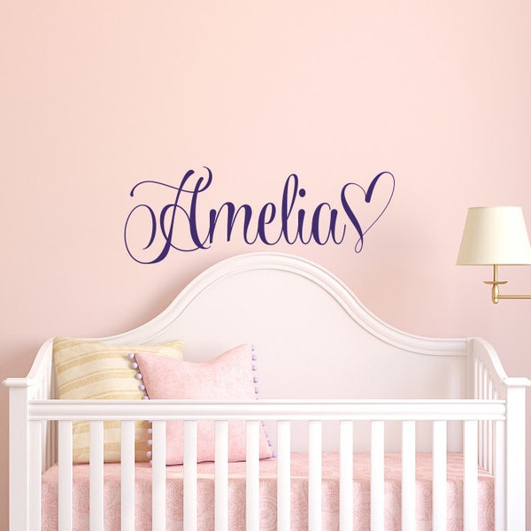 Personalized Name Wall Decal Stickers- Wall Decal Name Nursery Decor- Custom Girl Wall Decals- Custom Name with Heart Girls Bedroom Decor