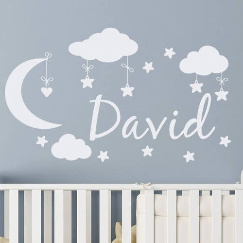 Moon and Stars Nursery Decor Clouds Wall Decal Personalized Etsy