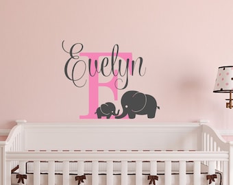 Calcomanía de pared con nombre de elefante: Decoración personalizada para habitación infantil WW61