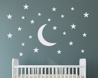 Adorable Cloud, Moon and Dropping Stars Vinyl Wall Decal Set - Etsy