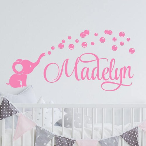 Elephant Nursery Wall Decal Name Wall Decal Elephant Blowing Etsy