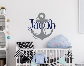 Anchor Name Wall Decal Boy - Custom Name Wall Decal - Personalized Nautical Name Decal - Underwater Wall Decal - Nautical Themed Nursery