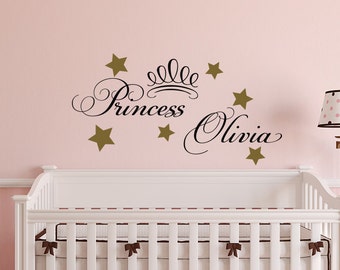 Vinilo decorativo de pared personalizado con el nombre de la princesa: Decoración para la habitación de niñas WW8