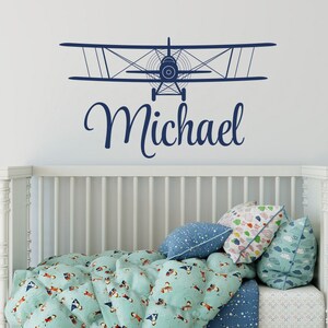 Personalized Airplane Name Wall Decal - Biplane Wall Decal Name - Boys ...