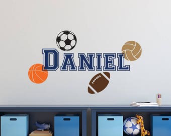 Personalized Sport Wall Decals - Basketball Football Soccer Baseball Volleyball Wall Decal Name Sports Theme Boys Room Nursery Kids Decor