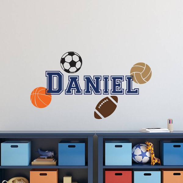 Personalized Sport Wall Decals - Basketball Football Soccer Baseball Volleyball Wall Decal Name Sports Theme Boys Room Nursery Kids Decor