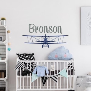 Personalized Biplane Wall Decal: Custom Name, Aviation Nursery Decor WW24