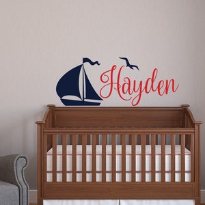 Personalized Boy Name Wall Decal - Nautical Name Decal - Boat Wall Decal Nautical Nursery Decor - Nautical Nursery Wall Decals For Kids