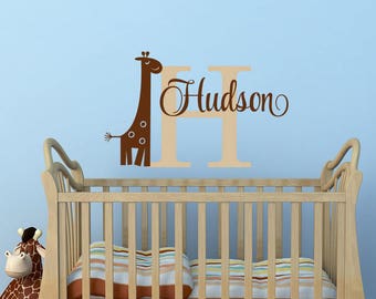 Personalized Giraffe Name Wall Decal: Safari Nursery Decor WW90