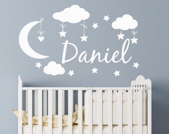 Moon and Stars Nursery Wall Decal: Personalized Baby Name WW166