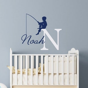 Personalized Wall Decal Name, Fishing Theme Nursery, Personalized Boys Decals, Nursery Wall Decal Boy, Children Decals for Fishing Decor 230