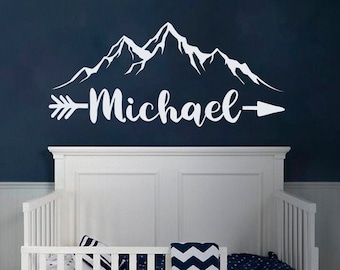 Mountain Name Wall Decal: Personalized Woodland Nursery Decor WW304
