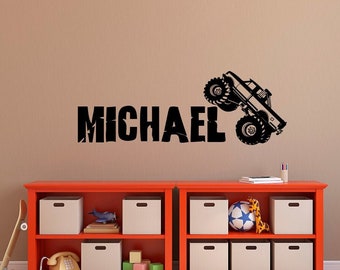 Autocollant mural personnalisé Monster Truck - Nom Wall Decal Boy, Custom Kids Name Wall Decal, Décor personnalisé pour enfants, Cadeau personnalisé pour garçons 315