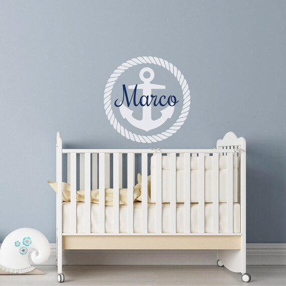 Boys Name Wall Decal With Anchor Nautical Theme Nursery Etsy