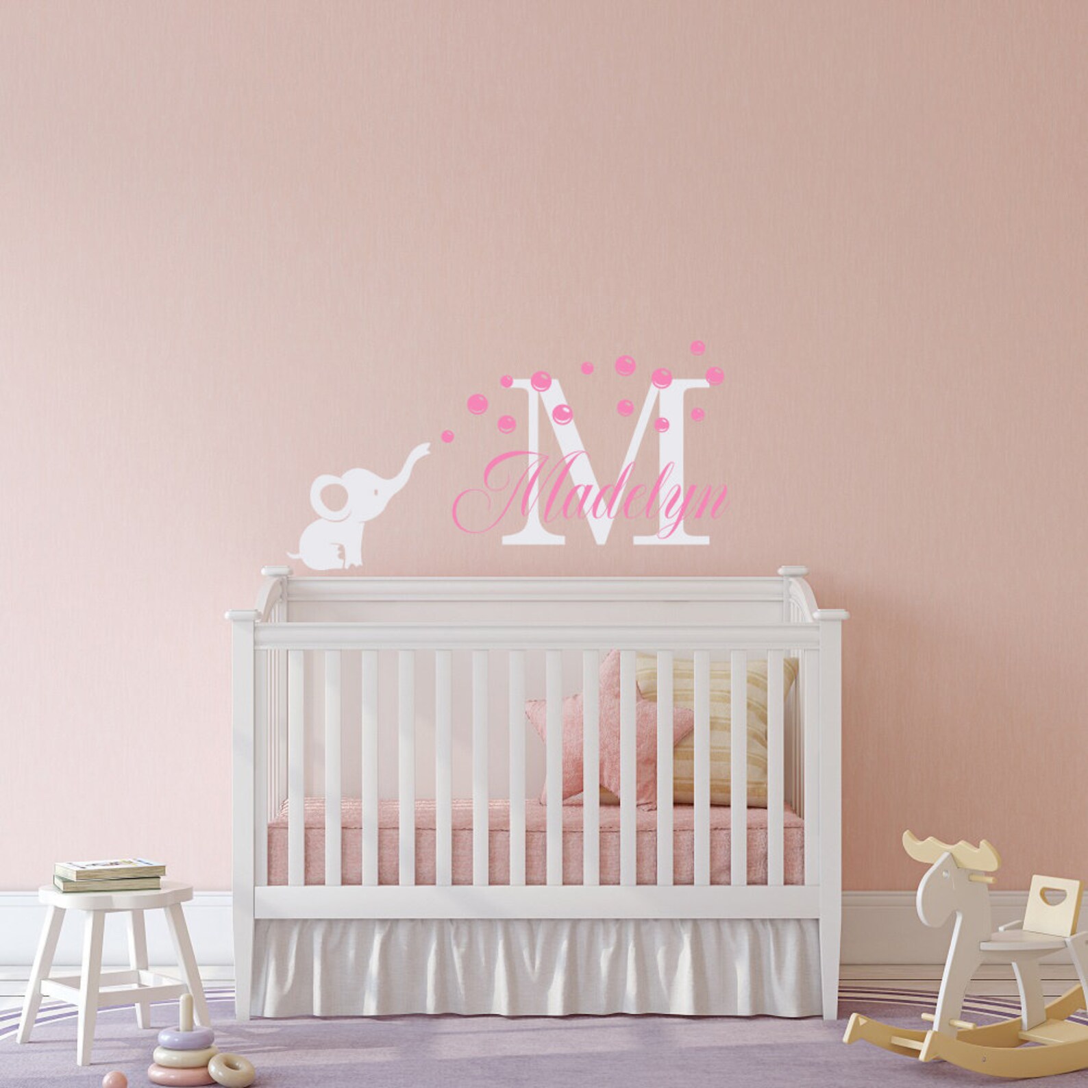 Elephant Name Wall Decal Personalized Girl Nursery Decor Etsy