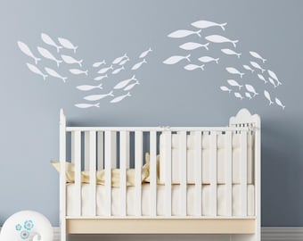 Muursticker school vissen: kinderkamer oceaandecor, waterdichte sticker WW261