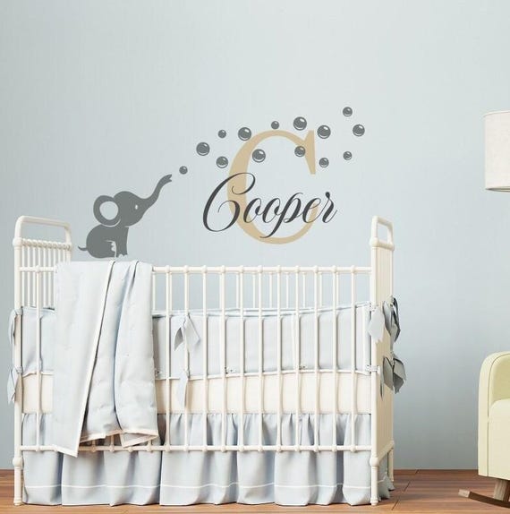 Elephant Boy Nursery Wall Decal With Name Personalized Decor