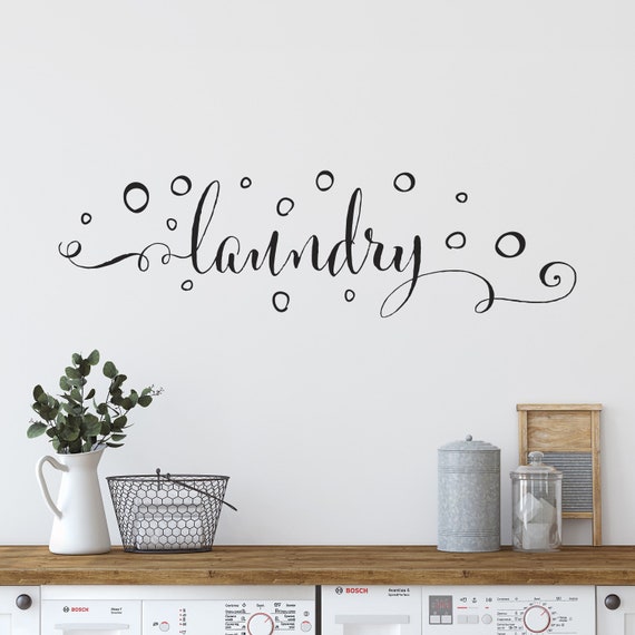Laundry Room Wall Decal: Bubbles Decor, Wash Room Sign WW111